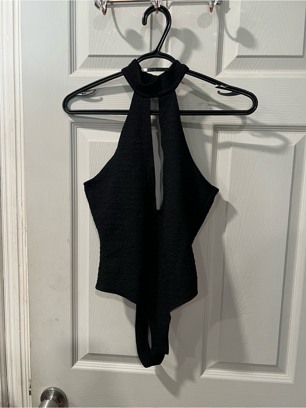 Black Textured Halter Bodysuit
